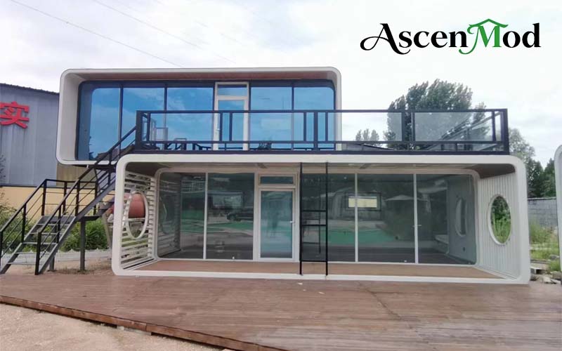 AscenMod Double-Deck Apple Cabin Futuristic Two-Story Prefab Cabin for Modern Living 