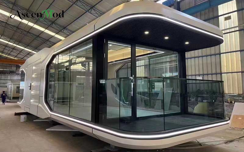 AscenMod Space Capsule Cabin Futuristic Modular Retreat with Panoramic Nature Views